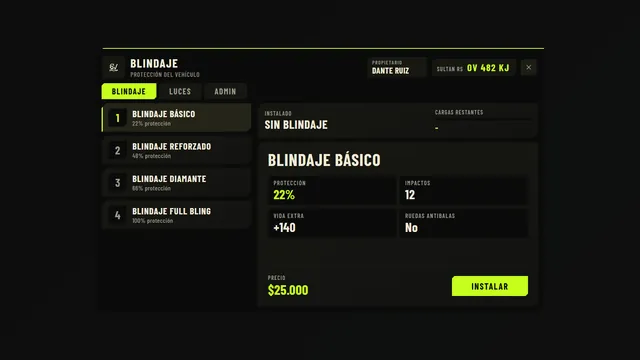 Blindaje y luces de vehiculos
